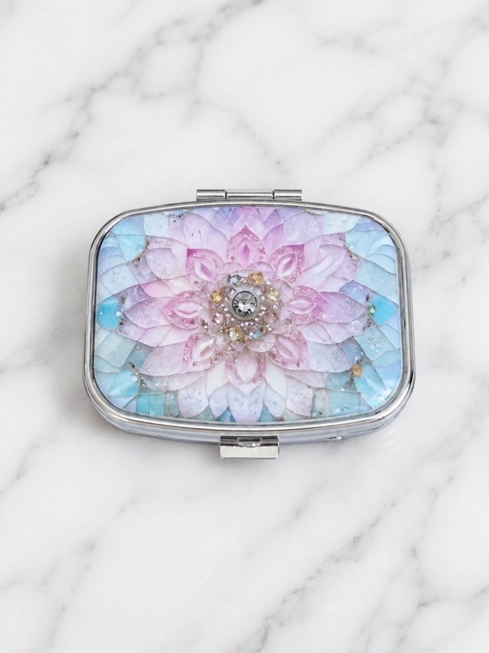 Floral Pastel Purse Pill Box/Travel Jewelry-Pinks Blues and Greens